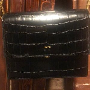 JW Pei Black Croc Effect Crossbody Bag.